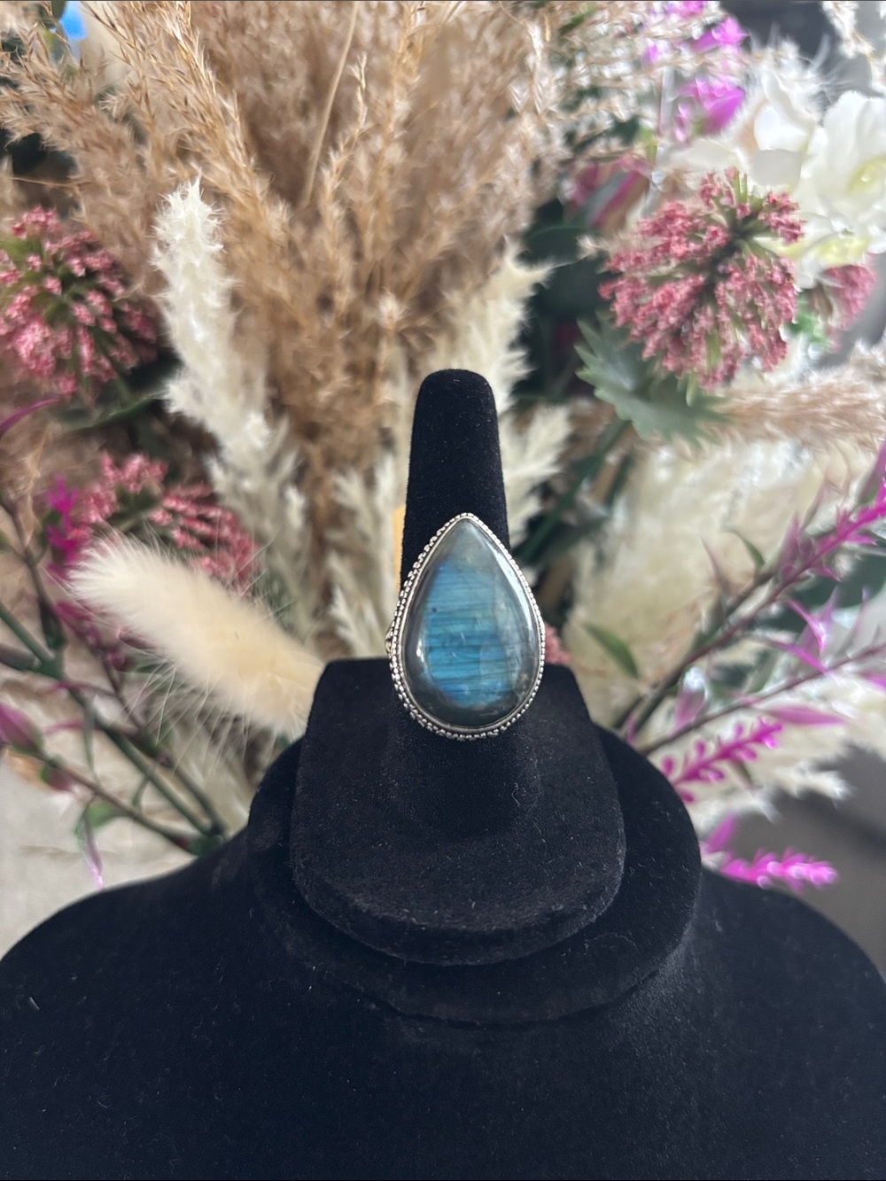 Sterling Silver Teardrop Blue Labradorite Ring Size 6